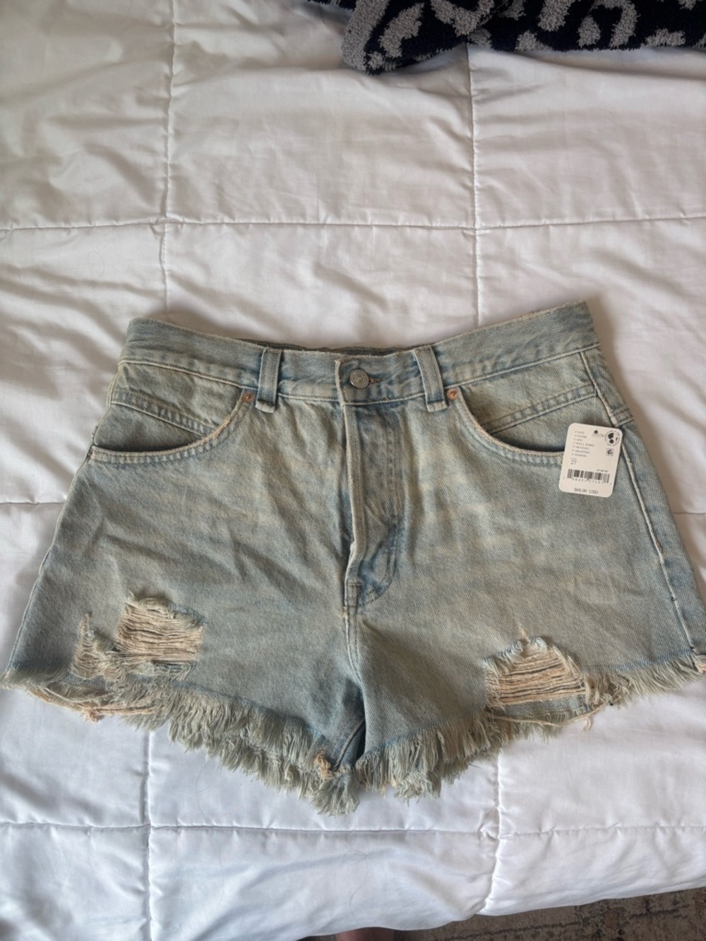 We The Free Light Blue Distressed Denim Cutoff Shorts